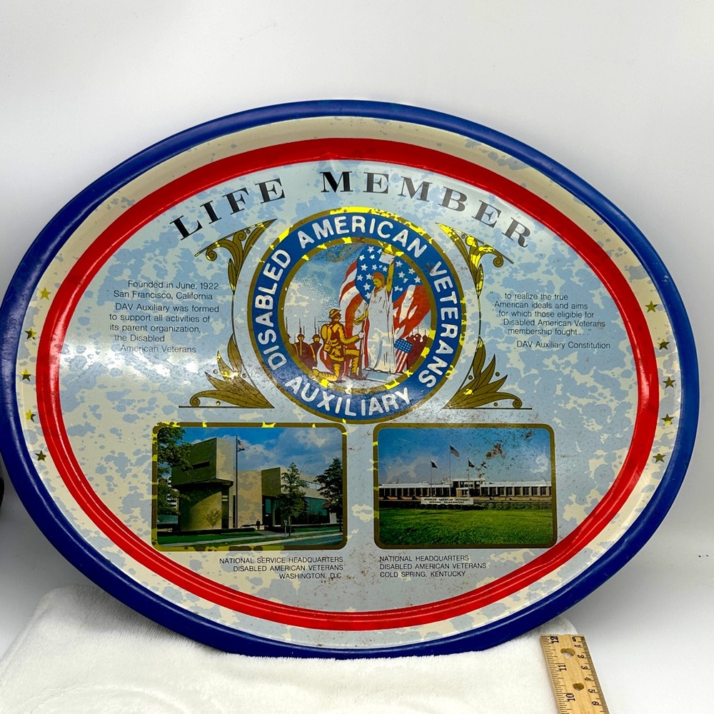 Vintage Commemorative Tray for Disabled American Veterans Auxiliary 17” Diameter